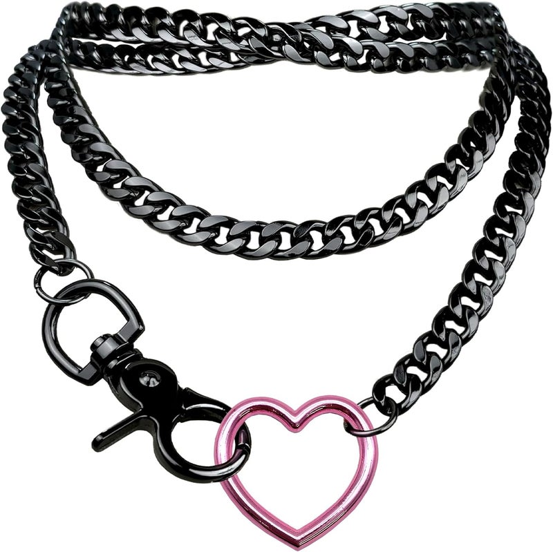 paloli Women's Slip Chain Rainbow Heart O-Ring Chunky Chain Necklace, Rays Cuban Long Layered Jewelry, Adjustable Lariat Y-Necklace Heart Loop Choker - Image 1